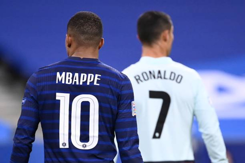 Mbappé and Cristiano Ronaldo playing against each other in France 0-0 Portugal