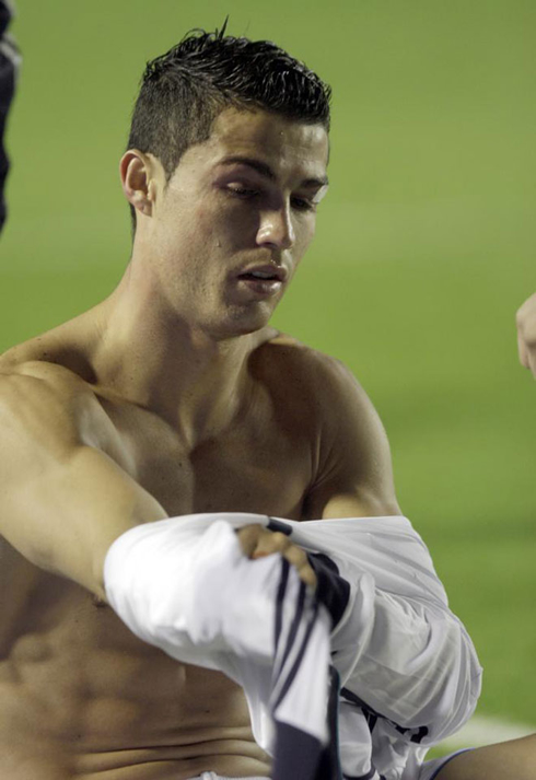 Cristiano Ronaldo half naked switching his Real Madrid jersey, after spilling his own blood into the uniform against Levante, in 2012
