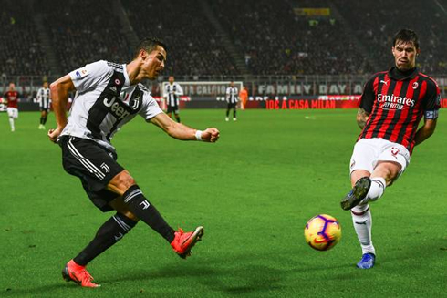 Cristiano Ronaldo crossing the ball with his right foot in AC Milan 0-2 Juventus