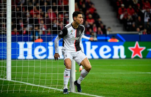 Cristiano Ronaldo next to the goal post