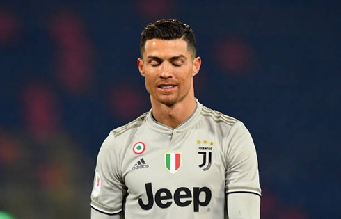 Cristiano Ronaldo closing his eyes in a Juventus cup game
