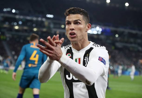 Cristiano Ronaldo reaction during Juventus vs Atletico Madrid in 2019