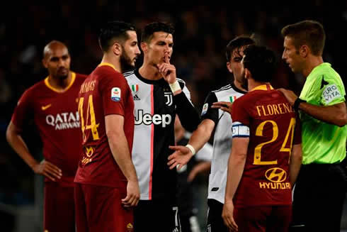Cristiano Ronaldo arguing with Florenzi and telling him to shut up