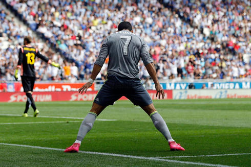 Cristiano Ronaldo landing on his two feet in his goal celebration for Real Madrid