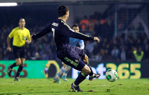 Cristiano Ronaldo scoring Real Madrid against Celta de Vigo, at the Copa del Rey first leg, in 2012-2013
