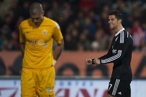 Cristiano Ronaldo grinds his teeth to celebrate his Real Madrid goal against Almeria