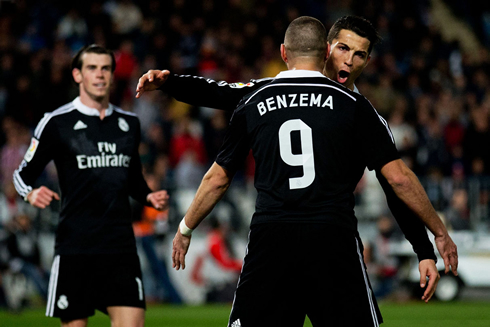Cristiano Ronaldo chest clash with Karim Benzema, in Real Madrid 4-1 win over Almeria for the Spanish League