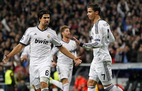 Cristiano Ronaldo refusing to celebrate goal against Manchester United putting his hands down and making a weird face, in the Champions League 2013