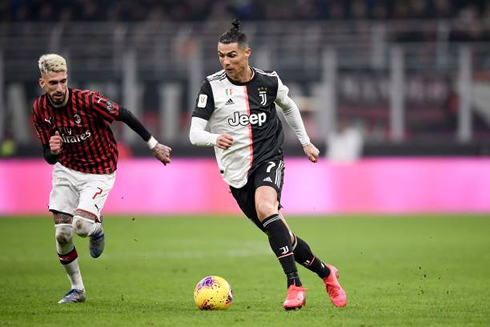 Cristiano Ronaldo moving the ball forward in AC Milan vs Juventus in 2020