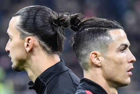 Zlatan Ibrahimovic and Cristiano Ronaldo in a Milan vs Juventus game in 2020