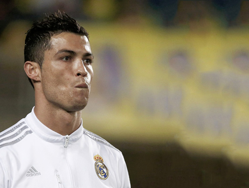 Cristiano Ronaldo biting his lip before the kickoff of a Real Madrid match