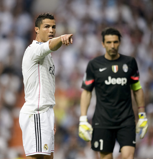 Cristiano Ronaldo points at someone during Real Madrid 1-1 draw vs Juventus