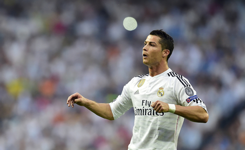 Cristiano Ronaldo in suspense after a free-kick shot