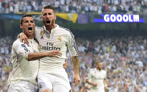 Sergio Ramos and Cristiano Ronaldo celebrating Real Madrid goal in clash against Juventus in 2015