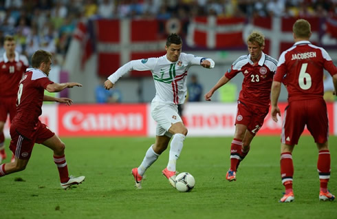 Cristiano Ronaldo behind enemy lines, in Portugal vs Denmark for the EURO 2012