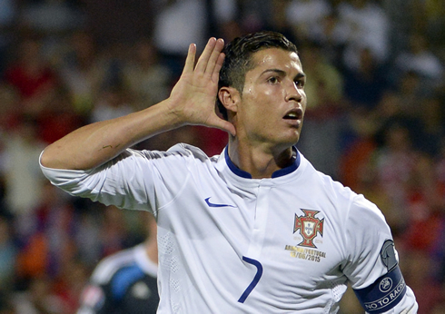 Cristiano Ronaldo provokes home fans after scoring a goal for Portugal in the EURO 2016 Qualifiers