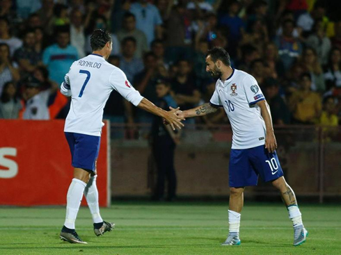 Cristiano Ronaldo greeting Danny, in a qualifier for the EURO 2016