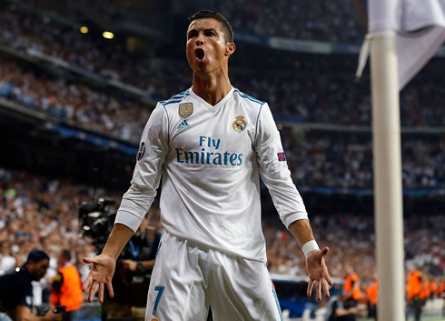 Cristiano Ronaldo celebrates another Champions League goal at the Bernabéu