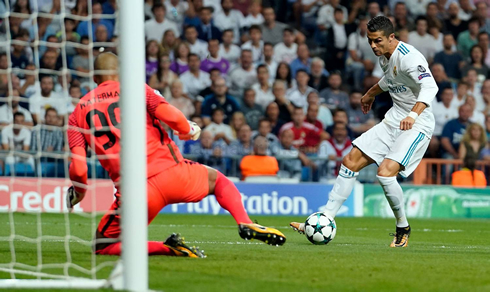 Cristiano Ronaldo scoring the opener in Real Madrid vs APOEL for the 2017-18 Champions League edition