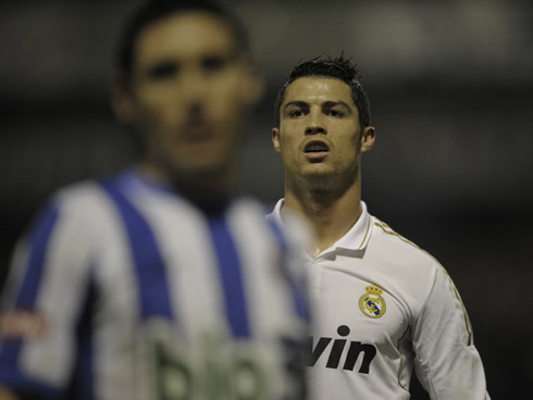 Cristiano Ronaldo showing his teeth in a Real Madrid game, in 2011-2012