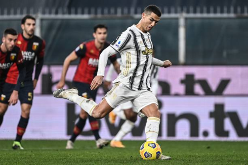 Cristiano Ronaldo scoring from the penalty spot in Genoa 1-3 Juventus