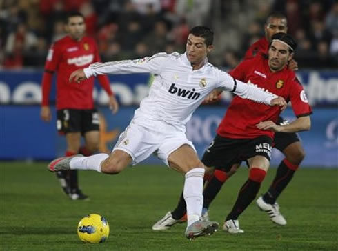 Cristiano Ronaldo strikes the ball in a Real Madrid match in 2011/2012