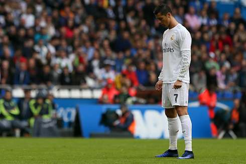 Cristiano Ronaldo concentrating before taking a free-kick for Real Madrid in the Spanish League