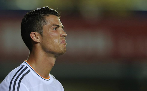 Cristiano Ronaldo makes an ugly face during the match between Villarreal and Real Madrid