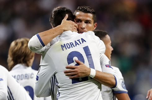 Cristiano Ronaldo and Alvaro Morata hugging each other in 2016
