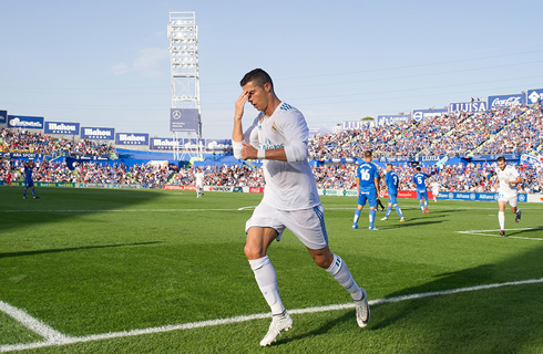 Cristiano Ronaldo shows his relief after scoring the winning goal in Getafe vs Real Madrid for La Liga 2017-2018