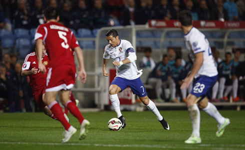 Cristiano Ronaldo leading an attack for Portugal, in a home fixture against Armenia for the EURO 2016 qualifying campaign