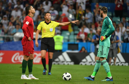 Cristiano Ronaldo concentration moment before he takes a penalty-kick against David de Gea