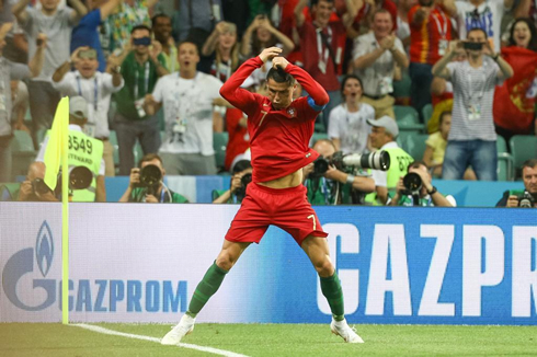 Cristiano Ronaldo does his thing after scoring a hat-trick in Portugal 3-3 Spain