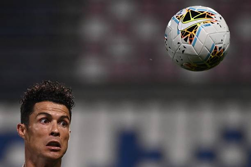 Cristiano Ronaldo scared with the ball coming his way