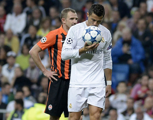 Cristiano Ronaldo kissing the ball before taking a penalty-kick