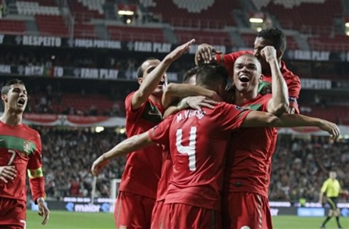 Cristiano Ronaldo joining his Portuguese teammates celebrations