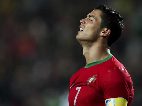 Cristiano Ronaldo drops his head back after missing a good chance for Portugal