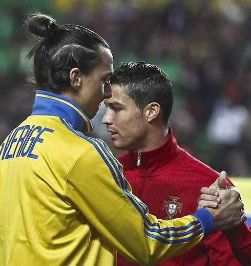 Zlatan Ibrahimovic and Cristiano Ronaldo, in Portugal vs Sweden in 2013