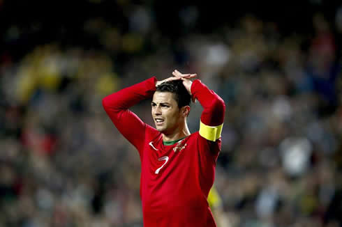 Cristiano Ronaldo in disbelief, after Portugal missed a chance