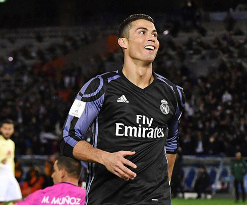 Cristiano Ronaldo wearing the purple and black shirt for Real Madrid in 2016-2017