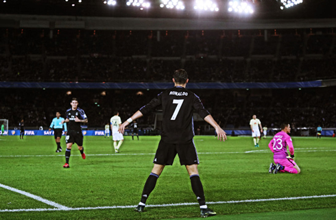 Cristiano Ronaldo celebrating Real Madrid 2-0 win over Club America, in the FIFA Club World Cup semifinals in 2016