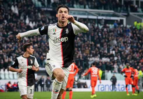 Cristiano Ronaldo celebrating his goal for Juventus against Udinese