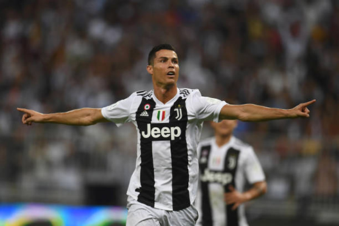 Cristiano Ronaldo celebrates his goal for Juventus in Jeddah, in Saudi Arabia