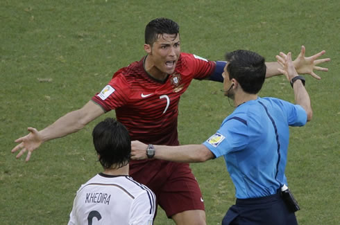 Cristiano Ronaldo going mad with the referee, in Germany vs Portugal for the World Cup 2014