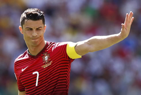 Cristiano Ronaldo waving at the fans in Brazil, during Germany vs Portugal for the 2014 FIFA World Cup