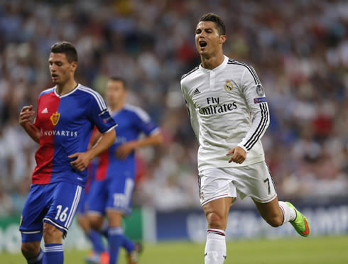 Cristiano Ronaldo opening his mouth in disbelief, after missing a chance for Real Madrid