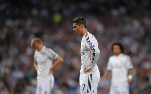 Cristiano Ronaldo putting his head down after Real Madrid conceded a goal against Basel