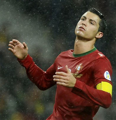Cristiano Ronaldo disappointment face after Portugal tied 1-1 against Northern Ireland, for the 2014 World Cup qualifiers