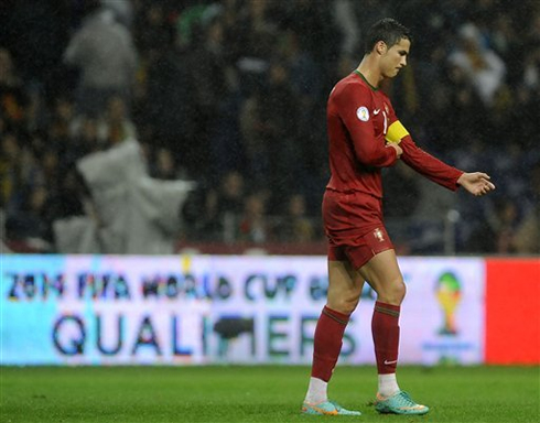 Cristiano Ronaldo looking frustrated as Portugal couldn't beat Northern Ireland in 2012, on the road to the FIFA 2014 World Cup