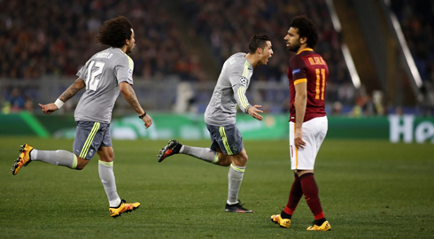 Cristiano Ronaldo runs off crazy on the pitch, after scoring the opener in Roma vs Real Madrid in 2016